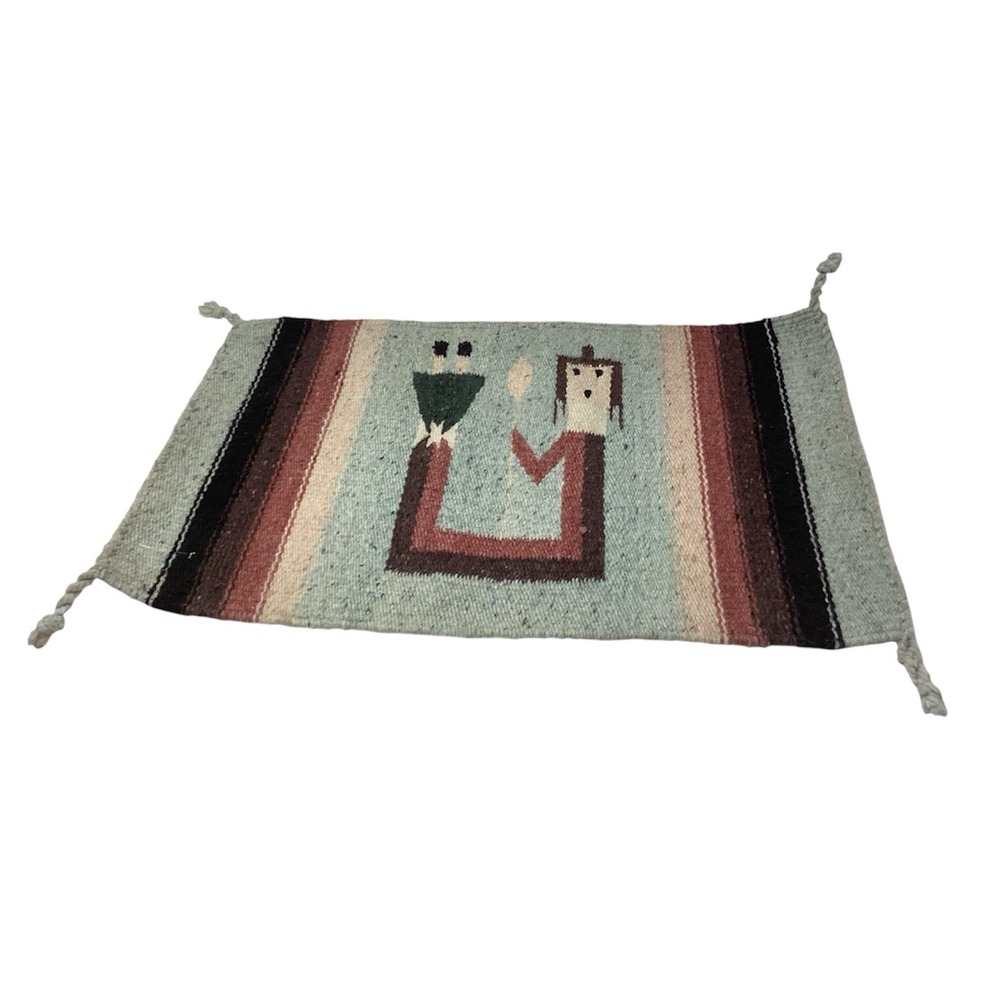 Native American Inspired Yei Handmade Weaving Rug Traditional Native Art Mexico